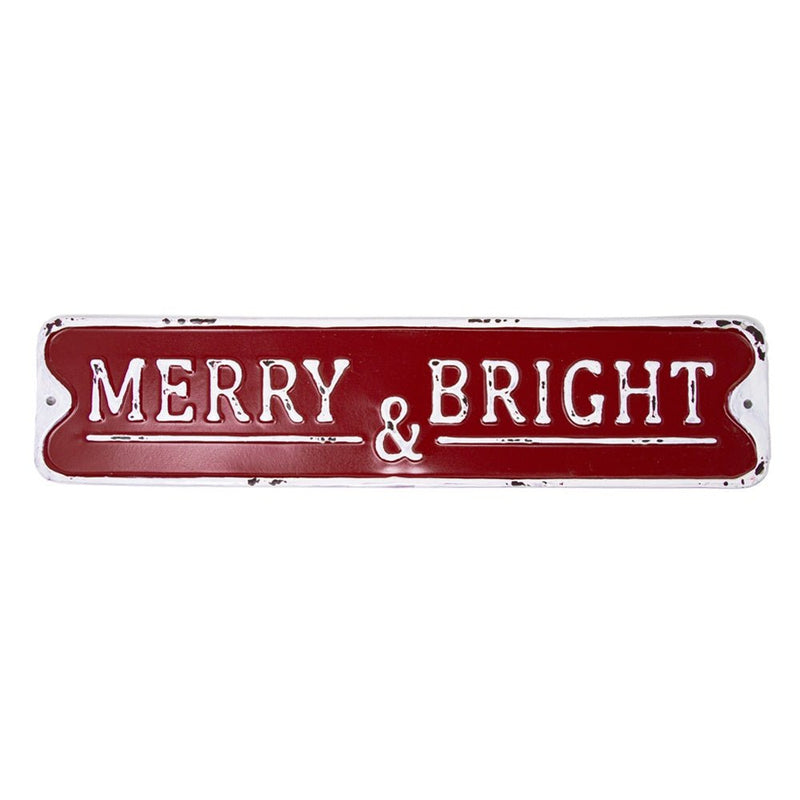 Merry and Bright Vintage Tin Christmas Sign - 50cm - The Christmas Imaginarium