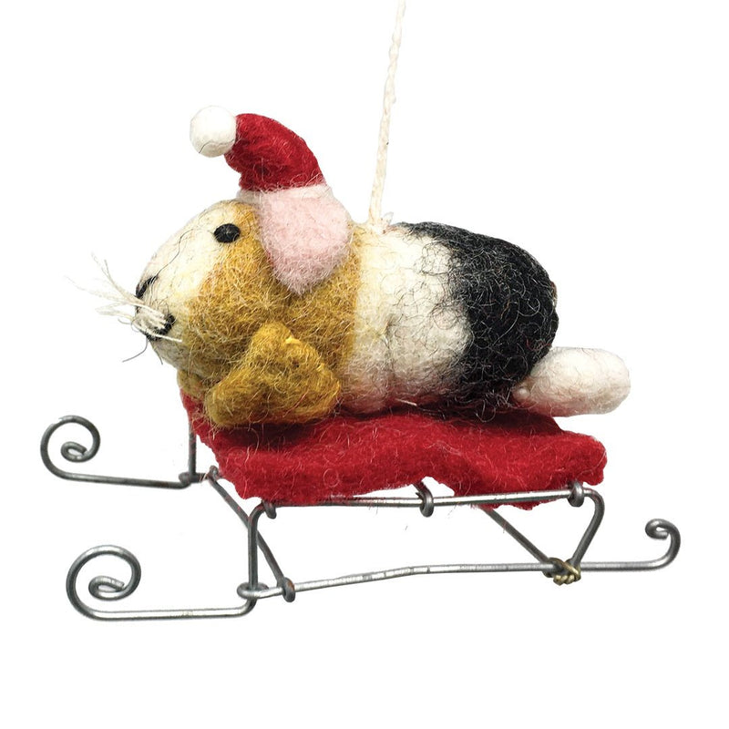 Mini Felt Guinea Pig on Sleigh - The Christmas Imaginarium