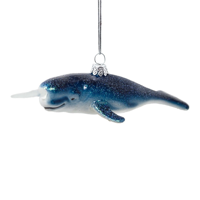 Narwhal Sparkly Glass Christmas Tree Decoration - The Christmas Imaginarium