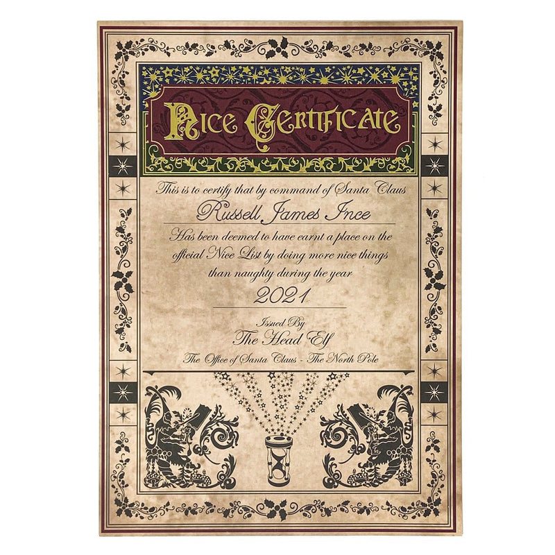 Official Nice List Certificate - Personalised & Hand Written - The Christmas Imaginarium