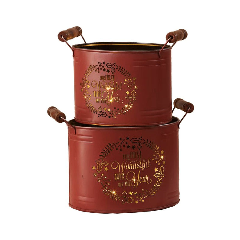 Pair of "The Most Wonderful Time" Metal Christmas Buckets - The Christmas Imaginarium