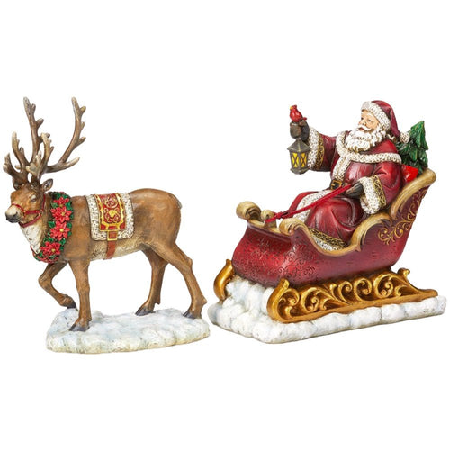 Poinsettia Santa, Reindeer & Sleigh Ornament - The Christmas Imaginarium