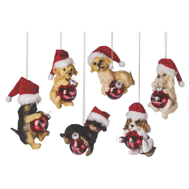 Puppy With Glass Bauble Christmas Tree Decoration (Choice of 6) - The Christmas Imaginarium