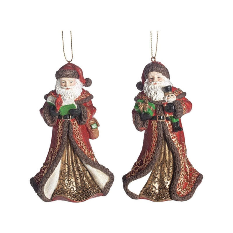 Red Robed Santa Tree Decorations with Book Or Nutcracker - Choice of 2 - The Christmas Imaginarium