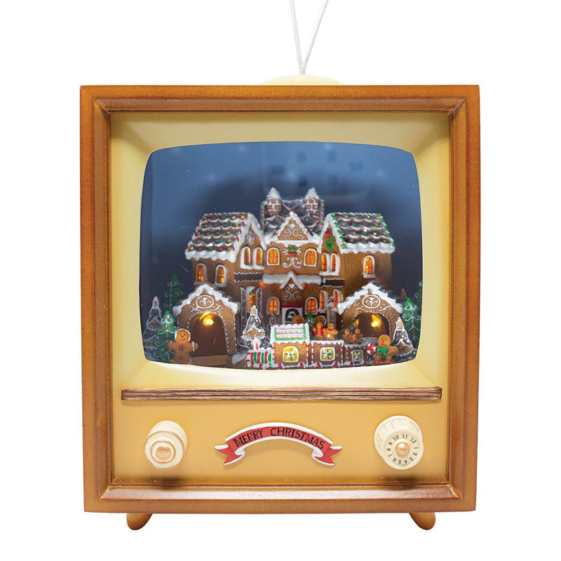 Retro Musical Moving Christmas Gingerbread Television Decoration - The Christmas Imaginarium