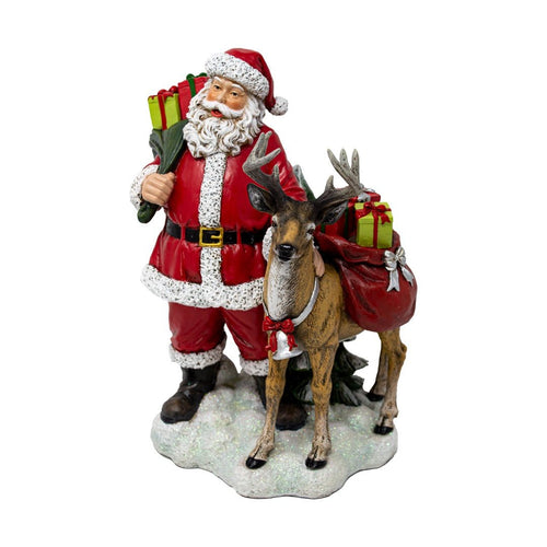 Santa & Deer With Sack of Presents Figurine - The Christmas Imaginarium