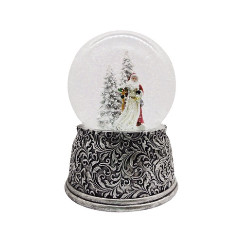 Santa In Snow With Silver Base Snow Globe - The Christmas Imaginarium