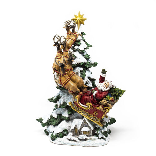 Santa & Reindeer Riding Up Tree - The Christmas Imaginarium