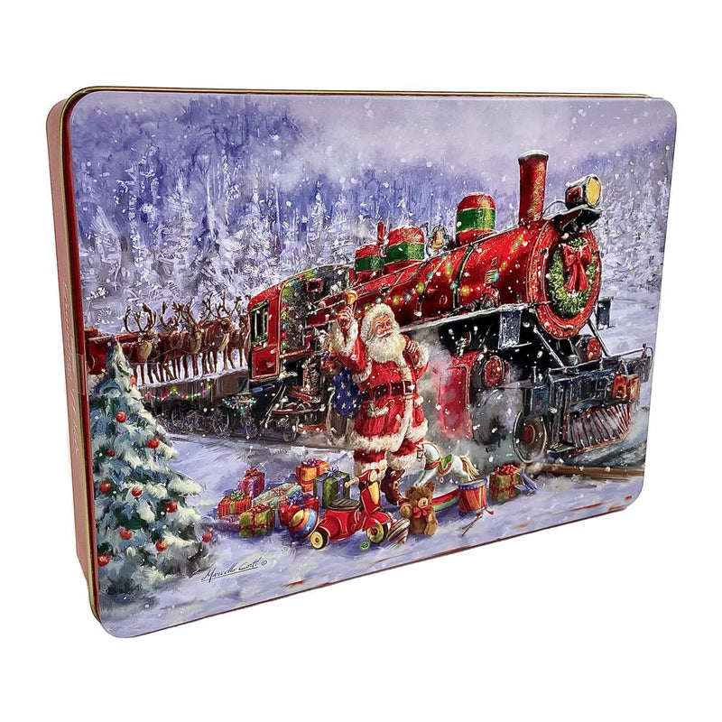 Santa & Train Embossed Biscuit Tin - The Christmas Imaginarium
