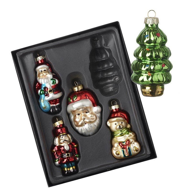 Set of 5 Festive Glass Christmas Tree Decorations - The Christmas Imaginarium