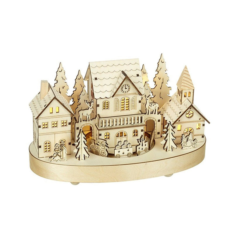Wooden Light Up Village Scene with Moving Train - The Christmas Imaginarium